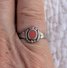 Vintage Sterling Silver Ring with Petite Coral Stone, Size 5.5
