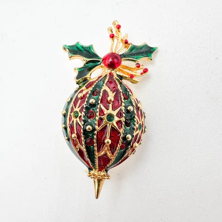 Christmas Ornament Brooch Gold Tone Lights Up Needs Battery Unbranded 2.5"L 1.25"W B25