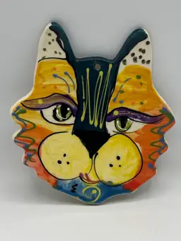 Ceramic Hand Painted Cat Wall Art