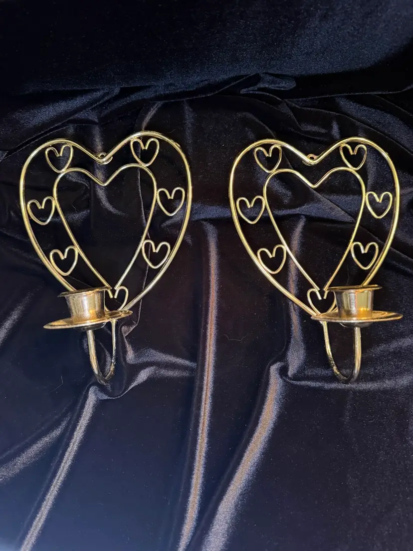 Vintage Home Interior Homco Gold Heart Candle Holder Sconces 1980’s Home Interiors Pair Of 2 MCM