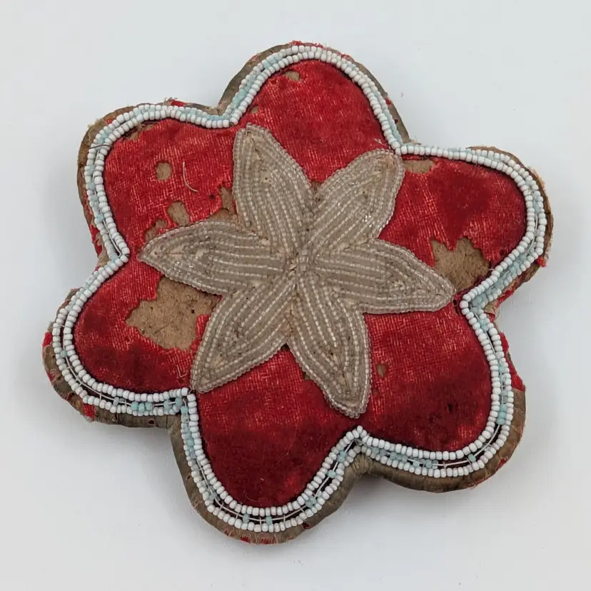 Antique Native Beadwork Pin Cushion Star Flower Shaped - As Found