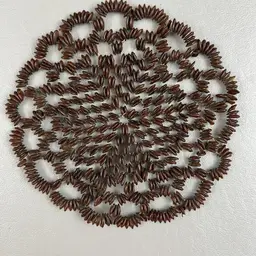Vintage Mid Century Beaded 6" Doily Brown Rice Bead Table Mat Boho Mandala Decor