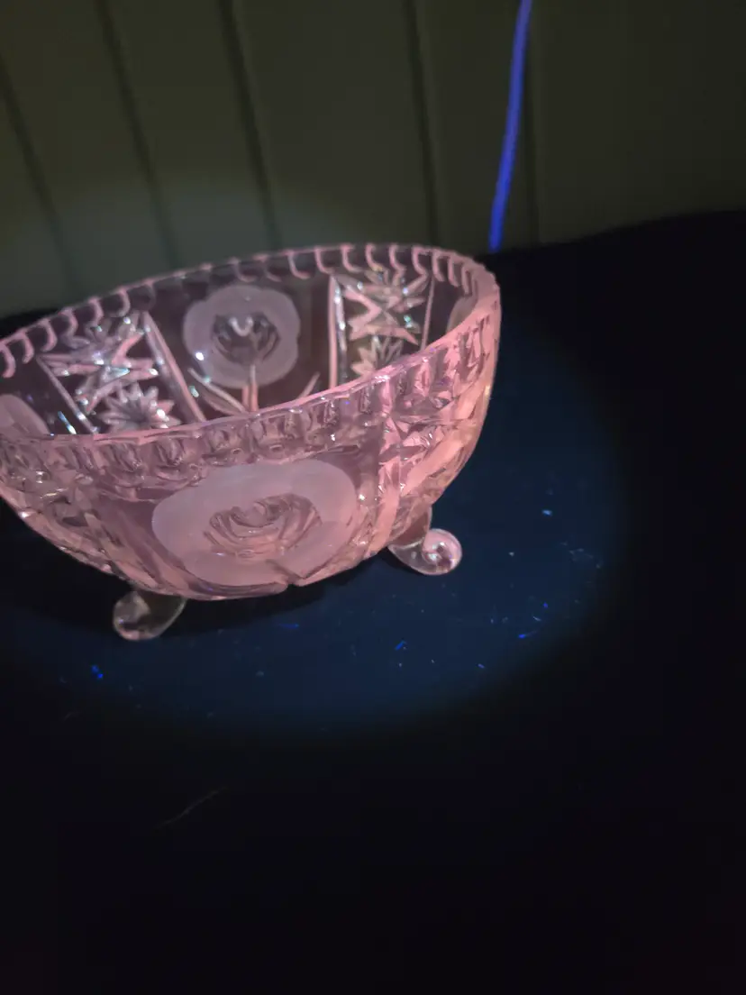 Vintage Rose Footed Cut Glass Bowl