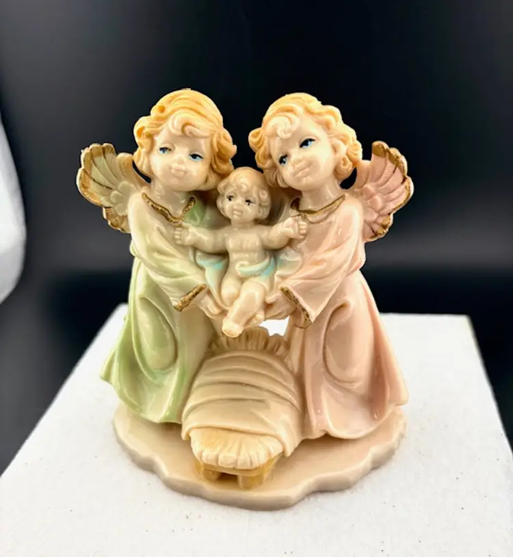 Vintage Angel Figurines with Baby Jesus Made in Italy - Hard Plastic 4.5" Tall x 4.25" Wide x 2.5" Deep