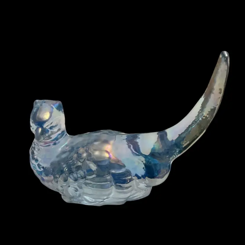 Mosser Iridescent Sky Blue Glass Undecorated Pheasant Bird Figurine 4”x 4.5”