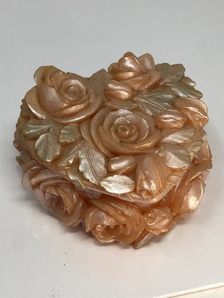 Carved Resin Peachy Rose Trinket Box