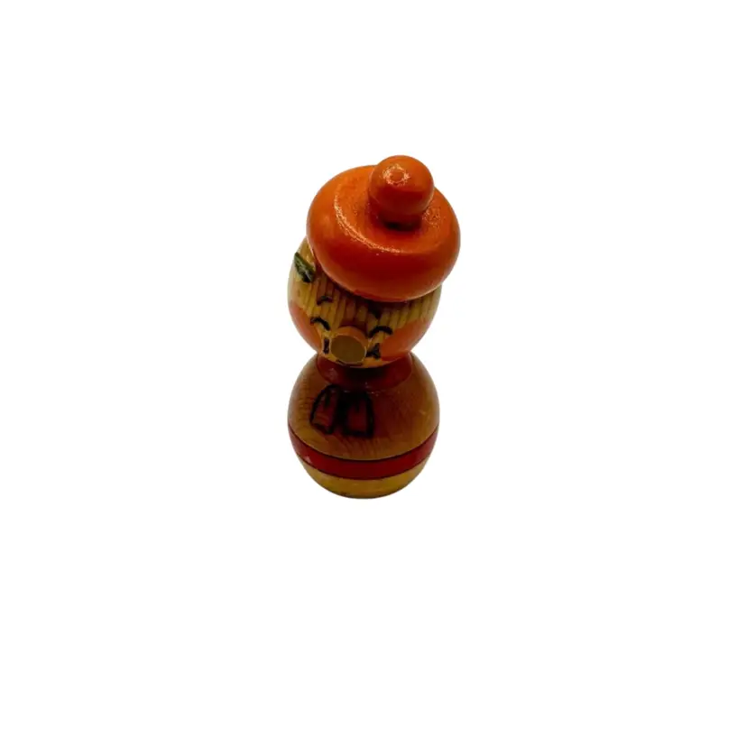 Mini Folk Art Hand Painted Wood Pig W/ Orange Hat
