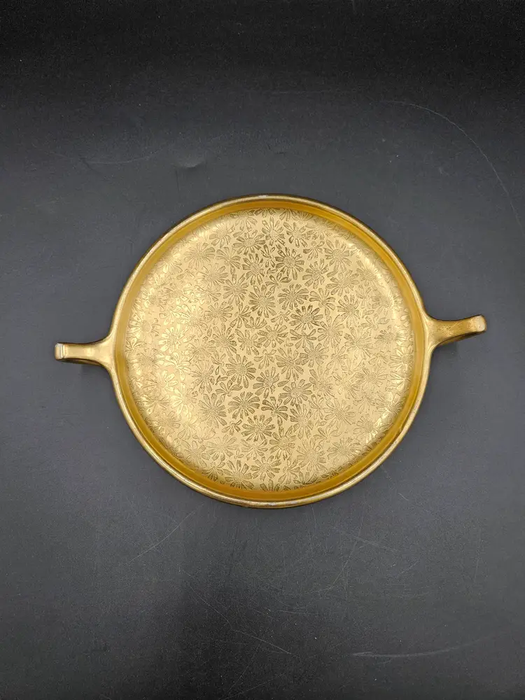 Pickard Etched China Gold Tone Floral Handled Plate