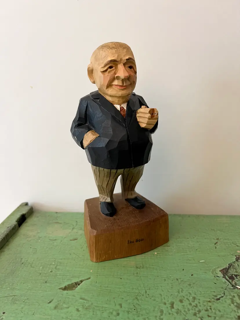 BOSS Jaschke Pretzl Hand Carved Folk Art Wooden Figurine 8” Made in Germany. Flaws