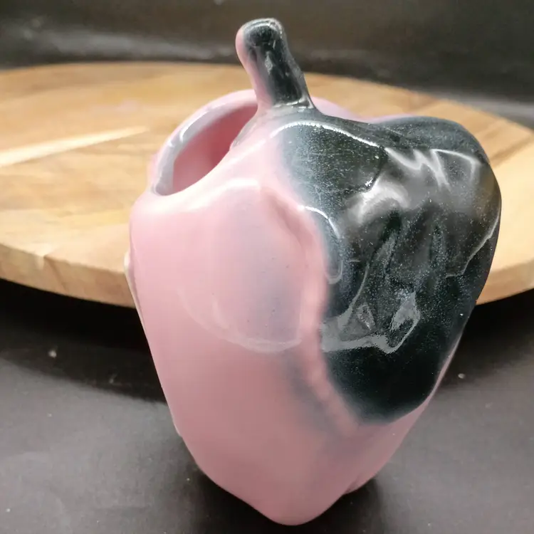 Vintage MCM Pink and Black Apple Wall Pocket Vase. Circa 1950's