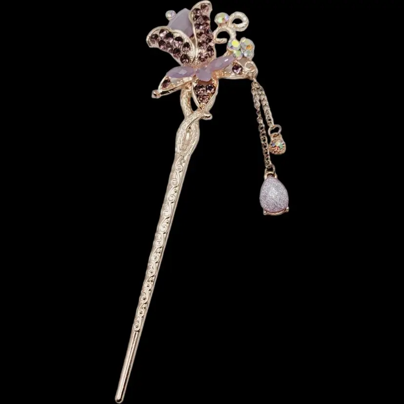 Japanese Modern Kanzashi Zirconia Green Kimono Hairpin Hair ornament Japan 6.5"