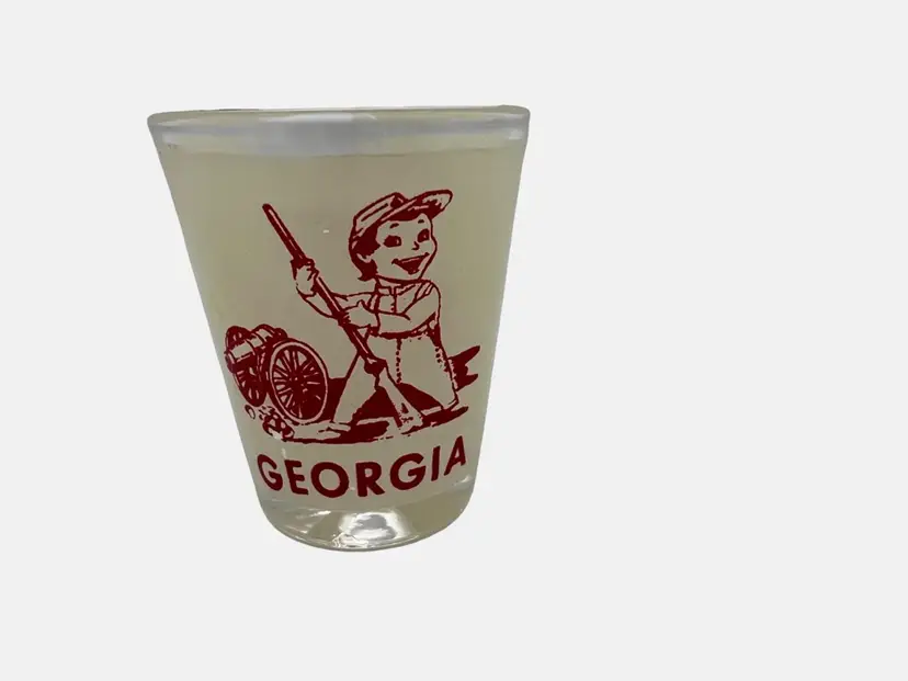 Vintage Souvenir Georgia Shot Glass With Historic Soldier & Cannon Design 2.25"