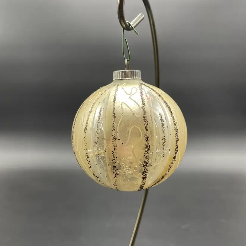 German Mercury Glass Black Mica Champagne Colored Hanging Christmas Ornament