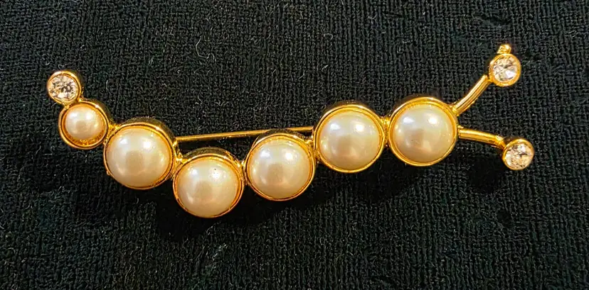 Caterpillar with Faux Pearls Brooch