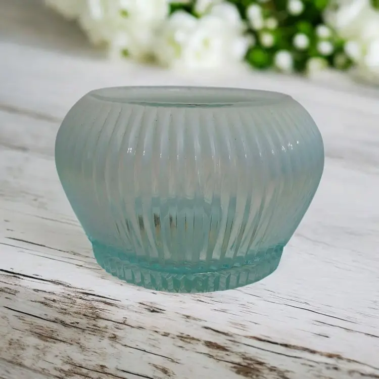 Fenton Sheffield Teal Iridized Ribbed Bowl – Original Label – Vintage 1970s Art Glass – Mid-Century Display Bowl – Aqua Opalescent Satin Finish