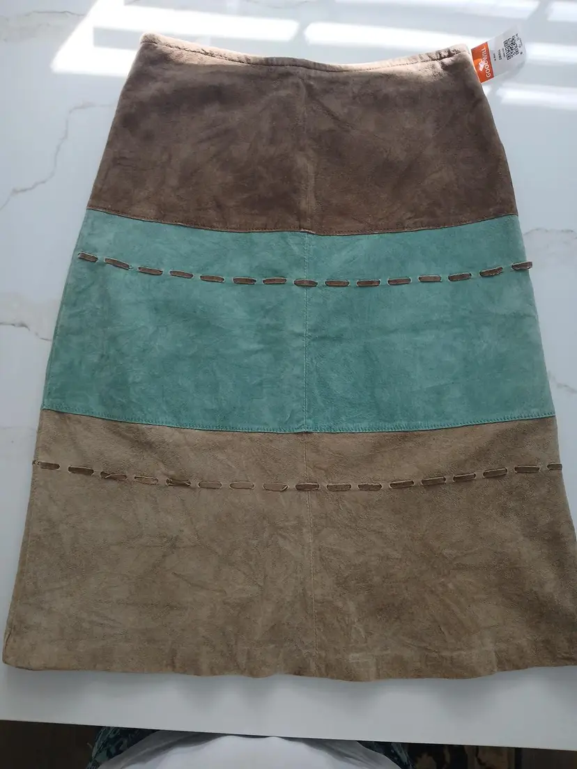 Sorbe Y2K Color Block Suede Skirt Size Small