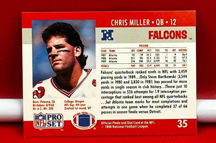 1990 NFL Pro Set Collector Football Trading Card Falcons Chris Miller #35