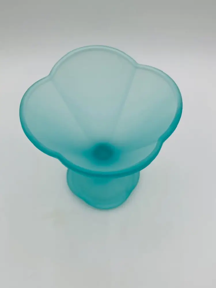 Vintage Turquoise Blue Glass Ice Cream Dessert Dish Marked Italy
