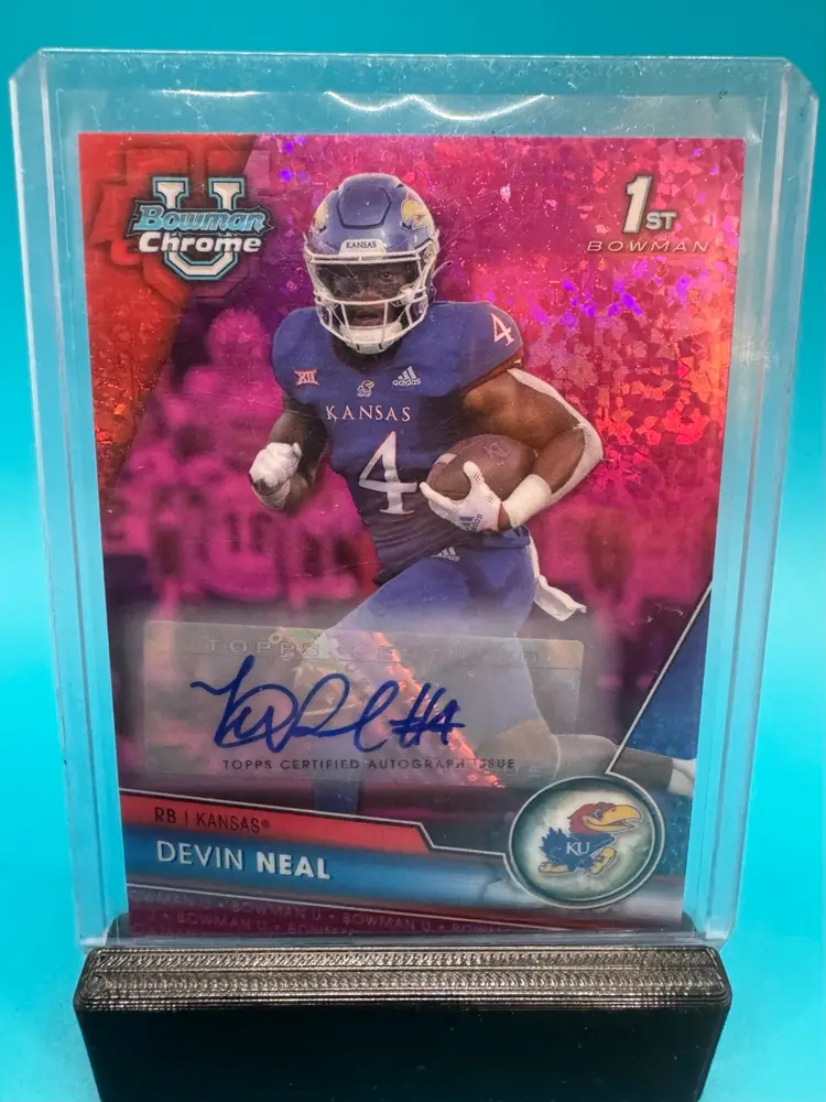 Devin Neal 1st Bowman Chrome U Fuchsia Mini-Diamonds Refractor Auto /150 New Orleans Saints