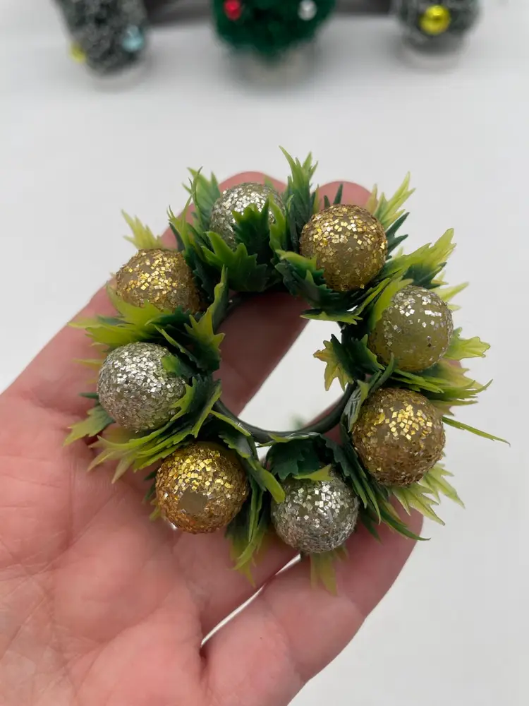 Vintage Set Of Two Small Artificial Christmas Wreath Candle Rings