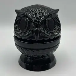 Fenton Wise Owl Ebony Black Glass Decision Maker Trinket Dish