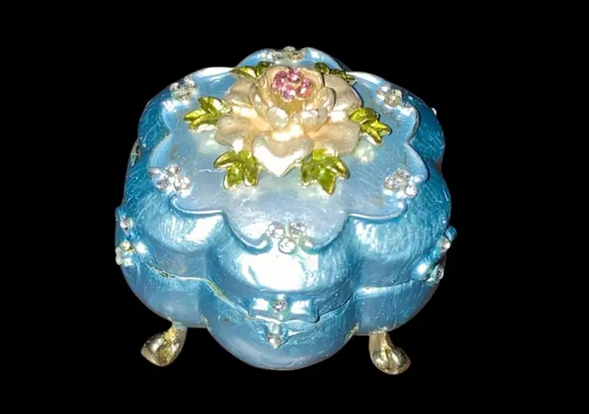 #07-New Old Stock Metal Bejeweled Trinket Box As Pictured