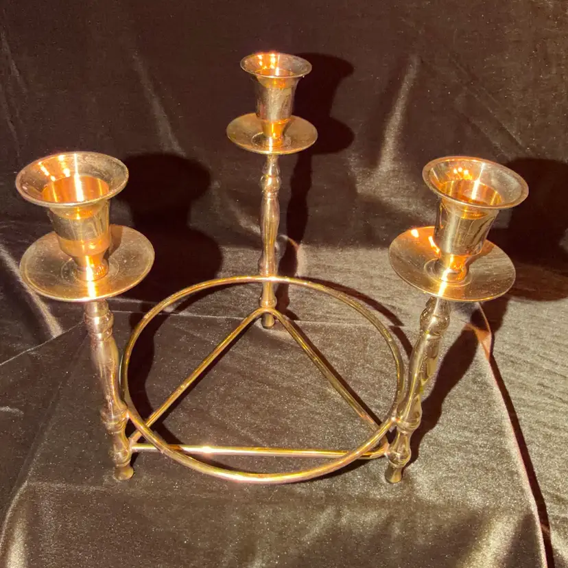 Brass Trio Candelabra Circle Centerpiece Candle Stick Holders