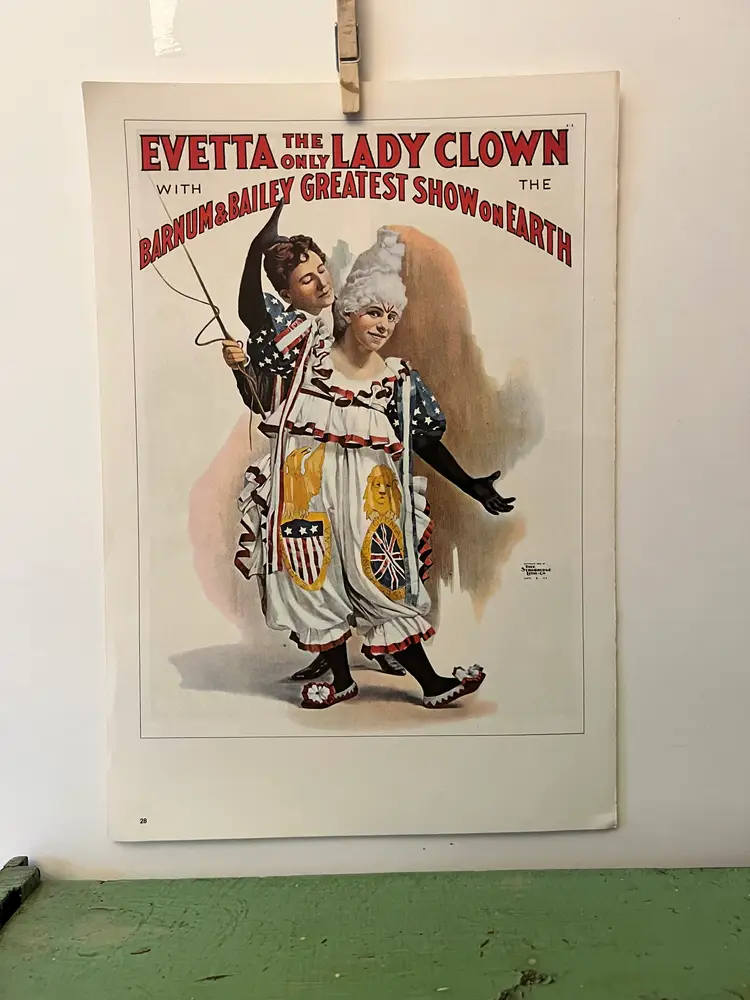 Circus Poster Vintage Ephemera. Evetta Lady Clown. 16x11." 1970s Barnum & Bailey