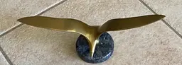 Vtg Brass Seagull in Flight on a Green Marble Base, 14.25" Wing Span
