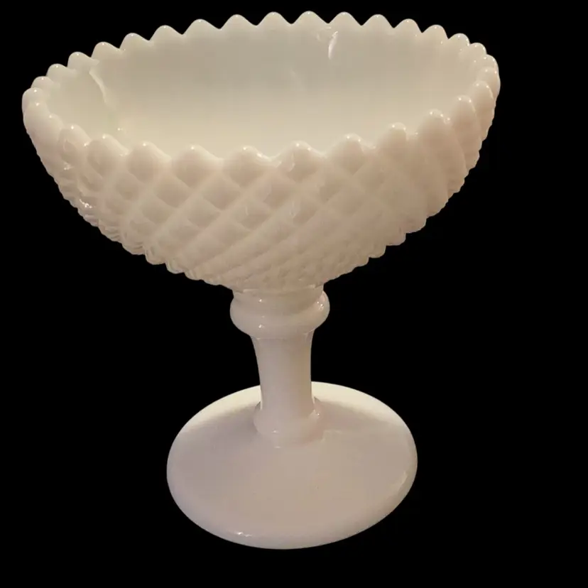 West Moreland, English hobnail white milk glass footed compote