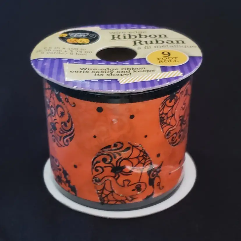 Halloween Ribbon Spiders Web Trick Or Treat Wire Edge New Crafter's Square READ 