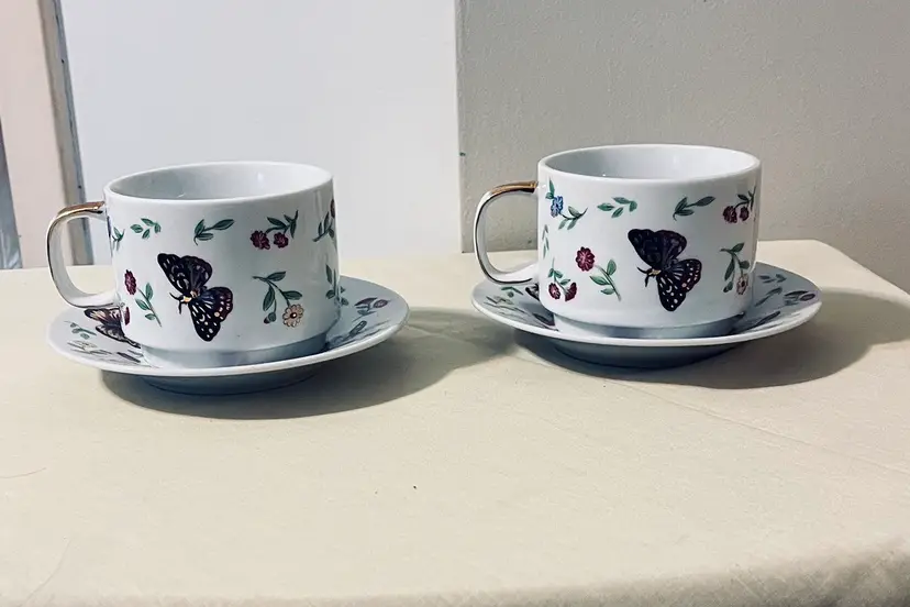 Hard To Find Retired Butterfly And Bee Tea Cup Set Of 2 By Teaopia