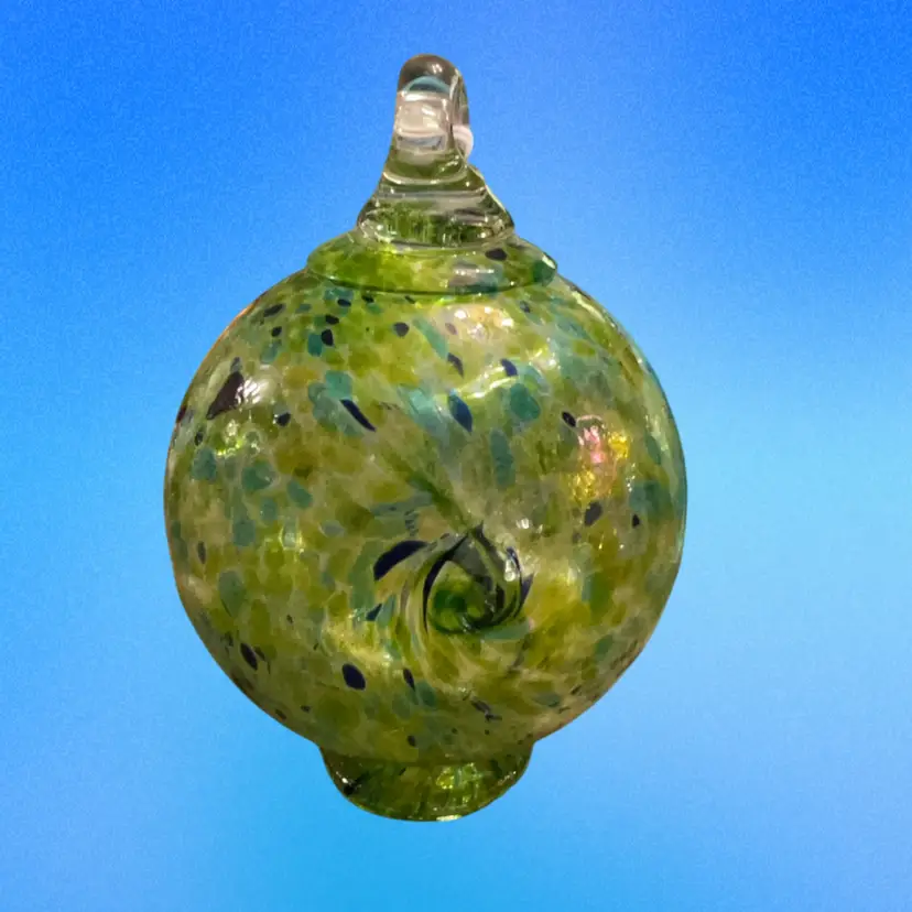 Blue And Green Art Glass Blown Glass Bulb With Base At Bottom