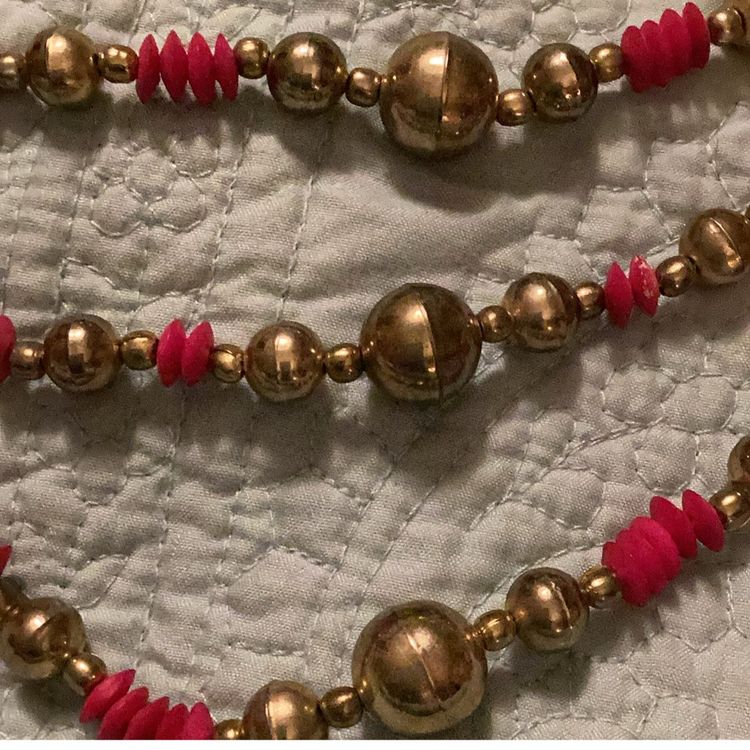 Pink Chartreuse Colored Necklace 3 Strands.  Handcrafted Carol for Eva Graham.