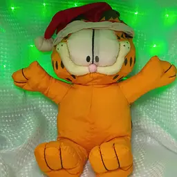 Vintage Garfield Christmas Plush Santa Hat 12" Stuffed Toy Holiday Nylon Fabric