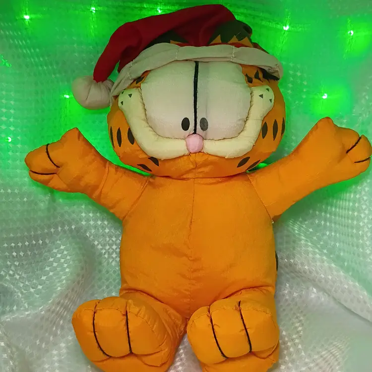Vintage Garfield Christmas Plush Santa Hat 12" Stuffed Toy Holiday Nylon Fabric