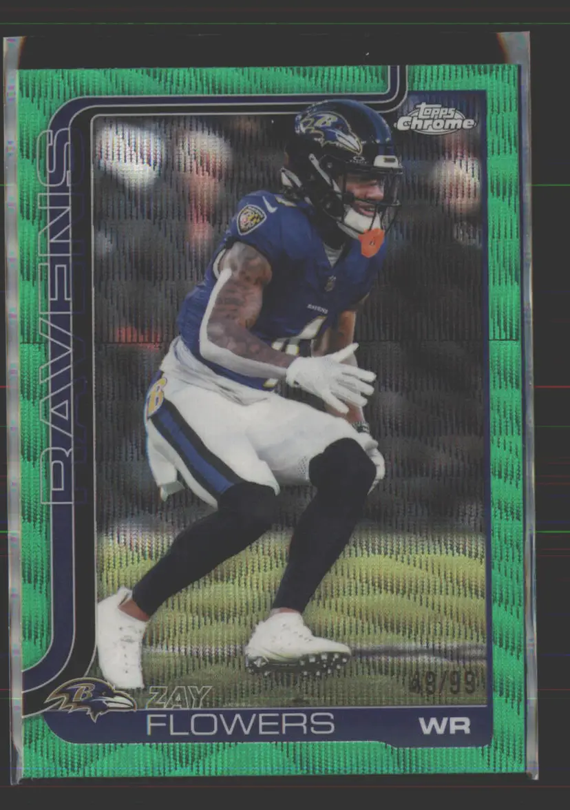 Zay Flowers #/99 2025 Topps Chrome Green RayWave Refractor #22 - (142) - Baltimore Ravens
