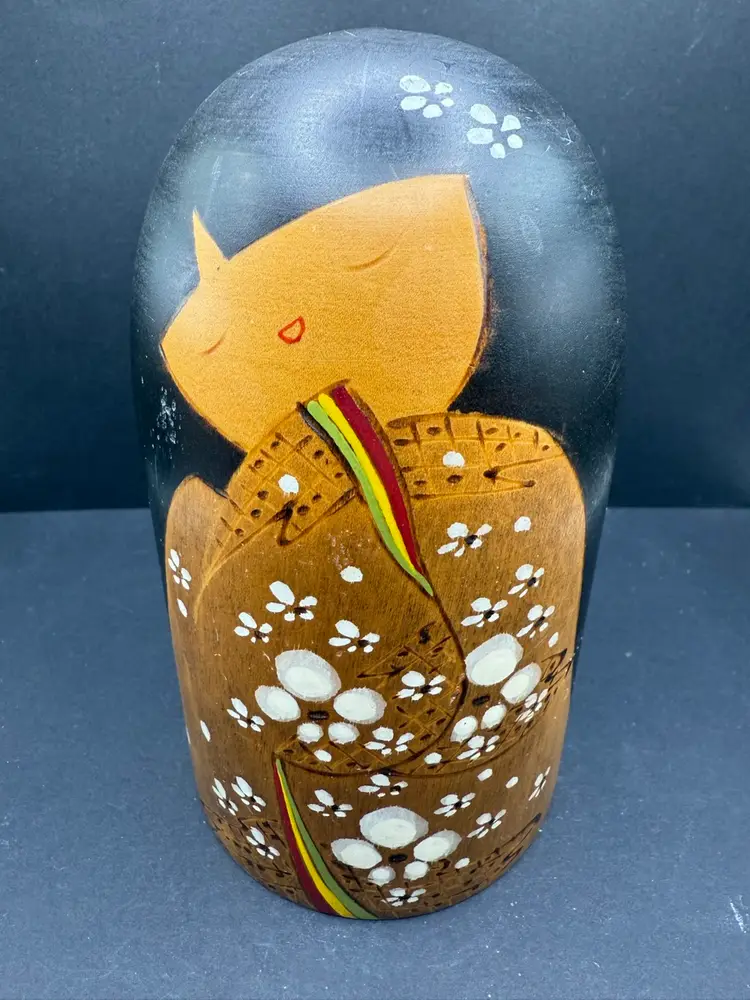 Vintage Kokeshi Doll Hand Painted Solid 6”