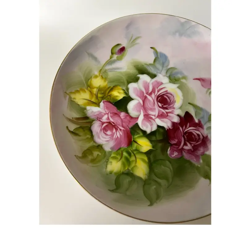 Lefton China Hand Painted Decorative Porcelain Plate Pink Roses SL2816 8 in diameter