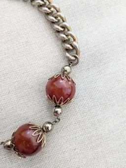 Mid-century Heavy Chain Necklace with Large Carnelian Colored Beads