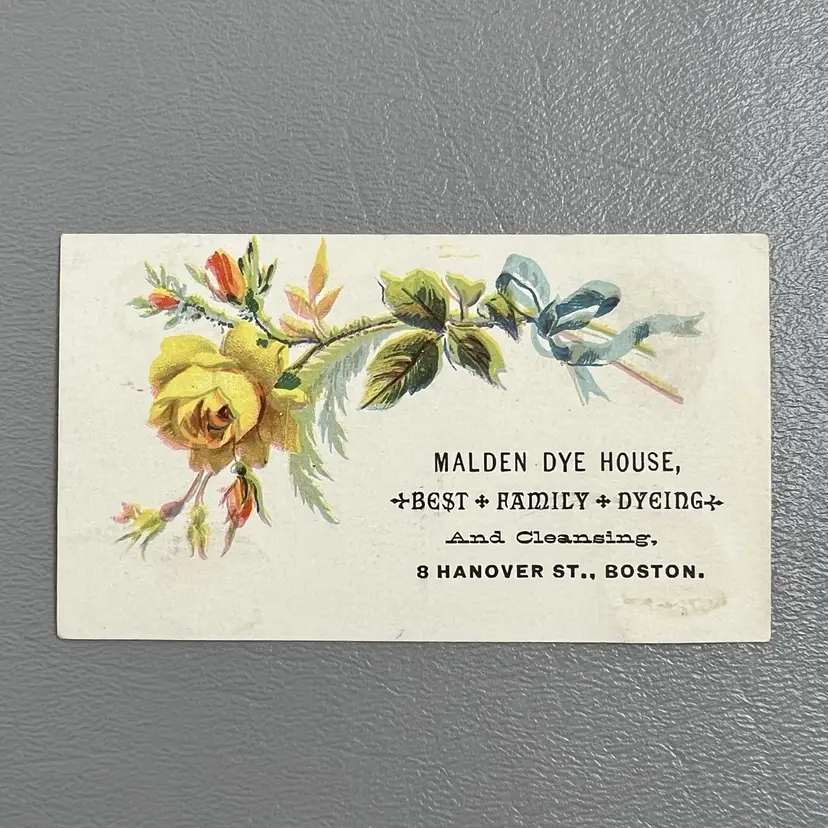 Victorian Trade Card Rose Malden Dye House Handover St Boston MA 3.5x2"