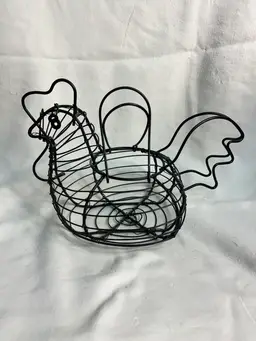 Vintage Chicken-Shaped Black Wire
Mesh Egg Basket