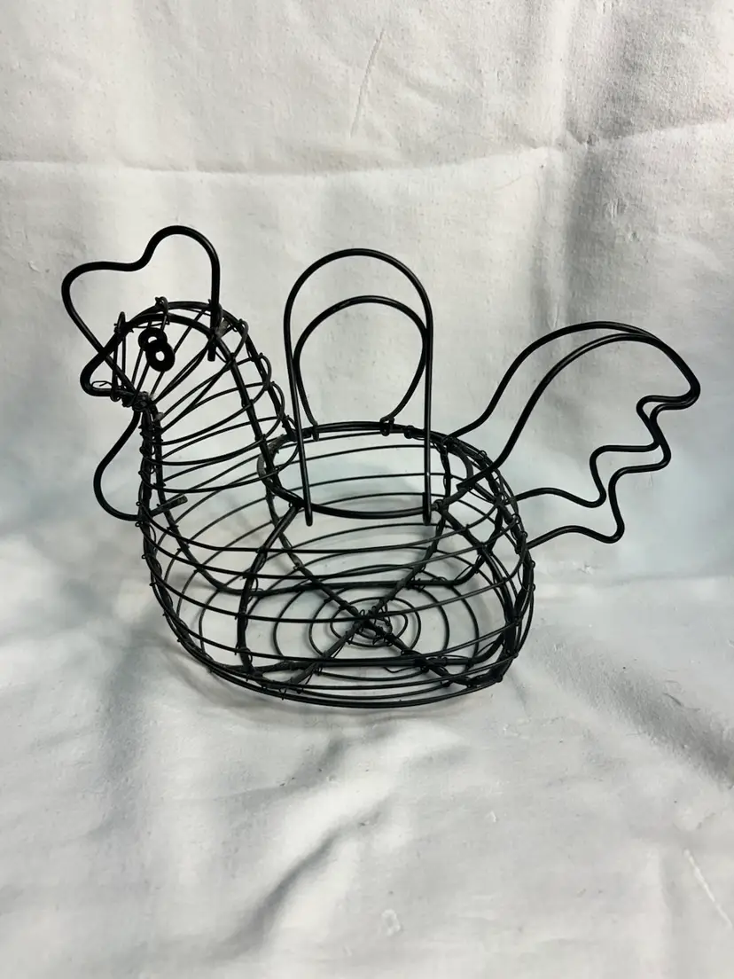 Vintage Chicken-Shaped Black Wire
Mesh Egg Basket