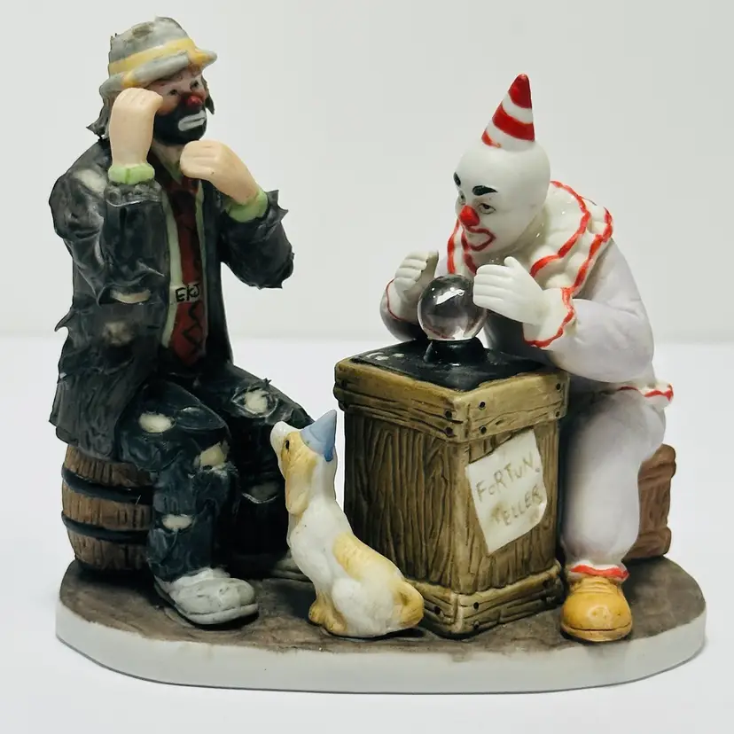 #1158 Flambro, Emmitt Kelly JR, “Fortune Teller” Porcelain Clown Collection