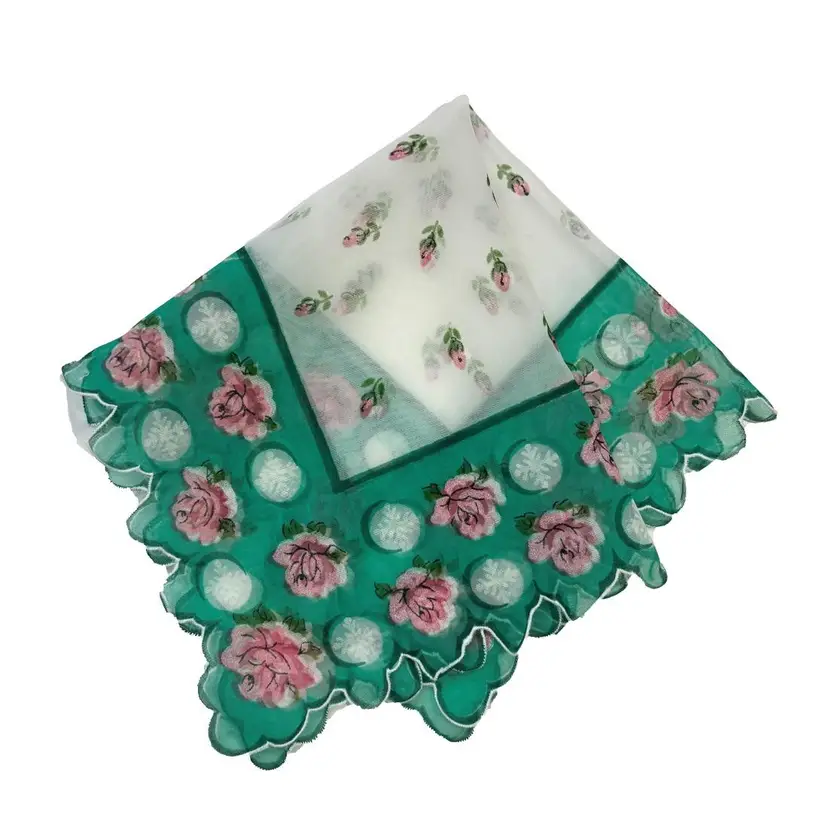 Nylon Pink Floral Scalloped Handkerchief Cottagecore Vtg Grannycore Boho