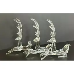 Set of Three (3) Art Glass Hand Blown Clear Laying Reindeer Sculptures
