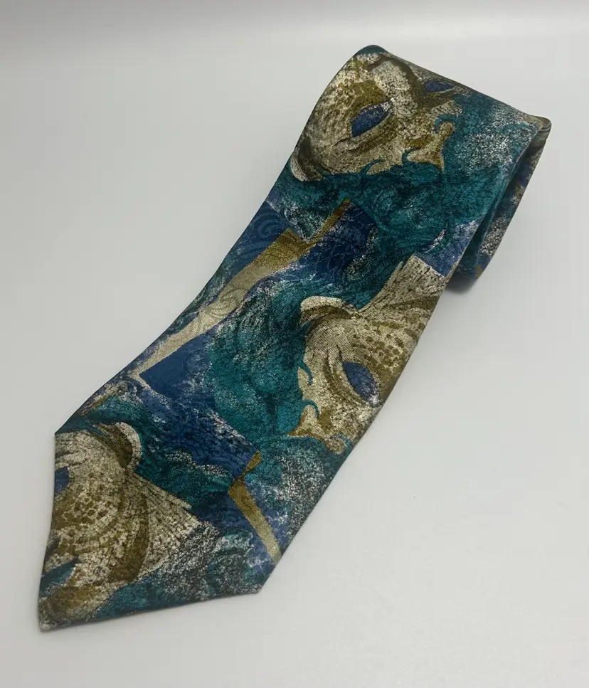 Vintage Geoffrey Beene Mosaic Faces Design Silk Wide Tie 59" x 3.75"