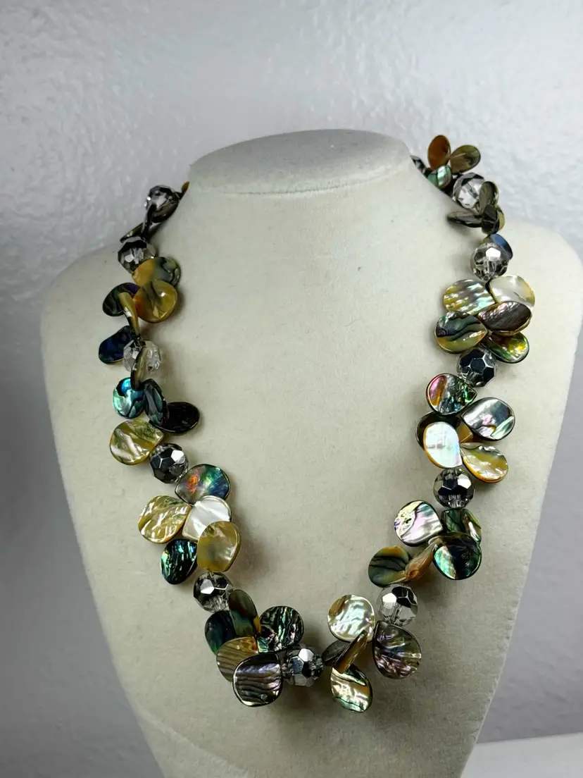 Sterling Silver Abalone & Crystal Necklace