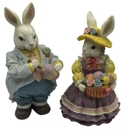 Pair Of Easter Rabbits, 8” Tall