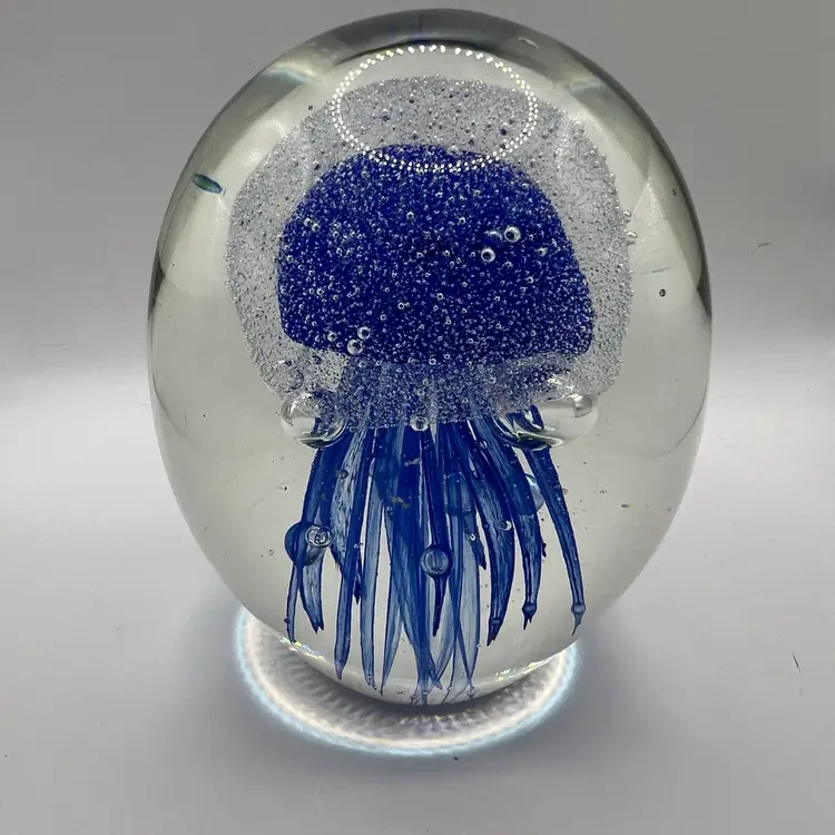 5” Blue Jellyfish Glass Paperweight